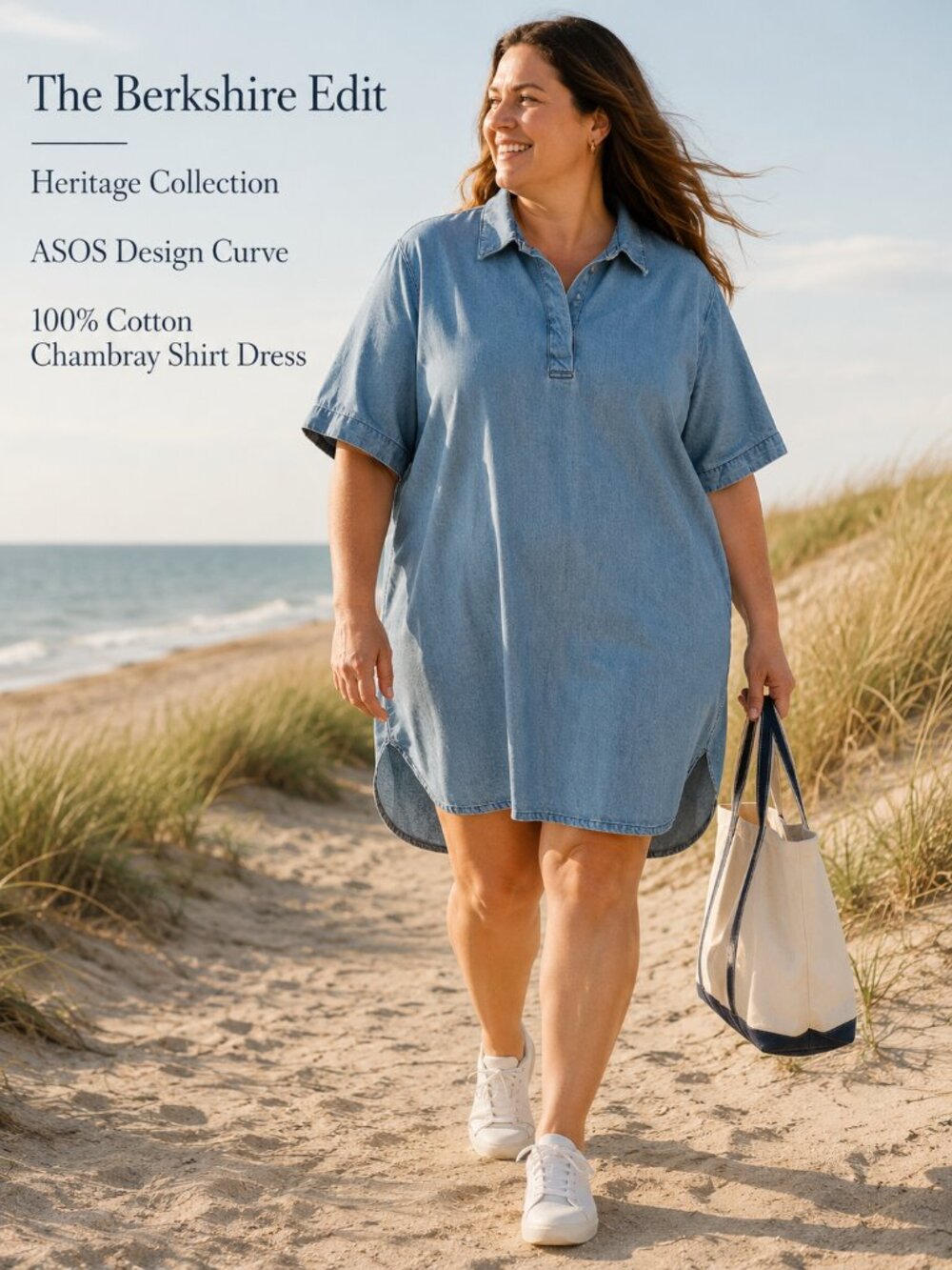 ASOS Design Curve Chambray Shirt Dress 100% Cotton Oversized US 22 Mini